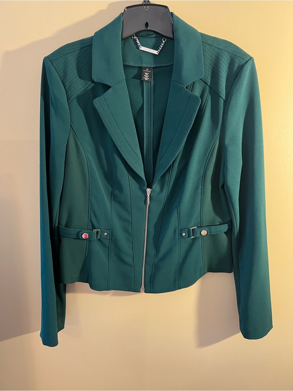 White House Black Market Emerald Green Zip-Front Skirt Suit
